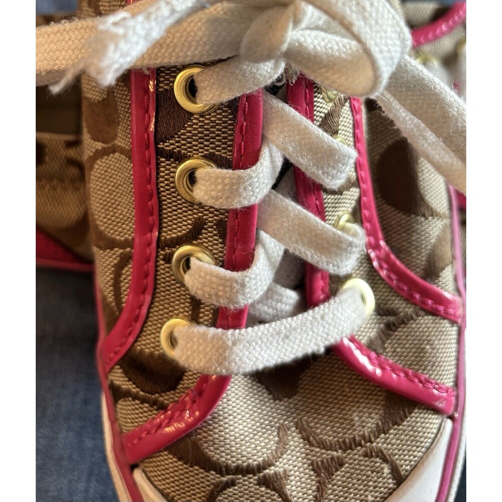 Coach Barrett Monogram Khaki Brown Pink Canvas Low Top Sneaker Tennis Shoe 7.5B - Picture 10 of 10